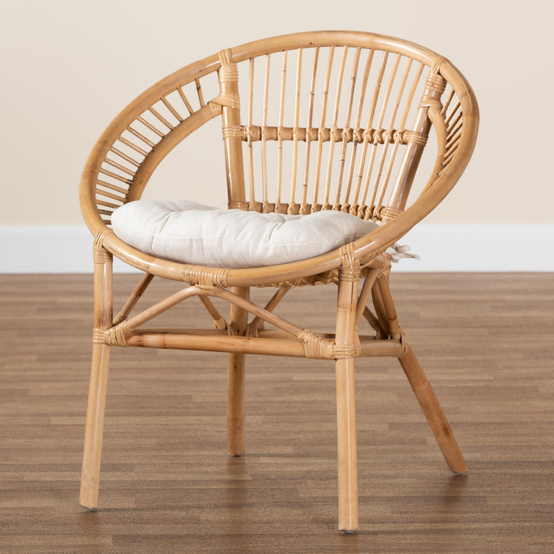 Adrina Rattan Dining Chair Modern Bohemian Style Natural Brown Finish