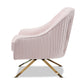 Amaya Luxe Lounge Chair Glamour Light Pink Velvet Upholstered with Gold Base Elegant Accent Chair for Living Room or Bedroom Decor