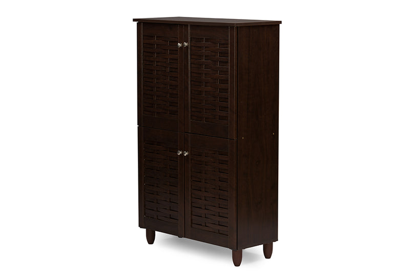 Winda Storage Cabinet Modern and Contemporary 4-Door Dark Brown Wooden Entryway Shoes