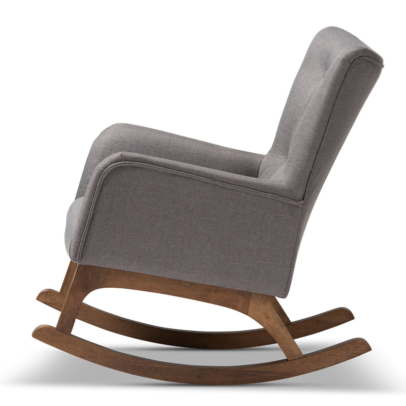 Waldmann Mid-Century Modern Rocking Chair in Grey Fabric for Stylish Living Room Decor