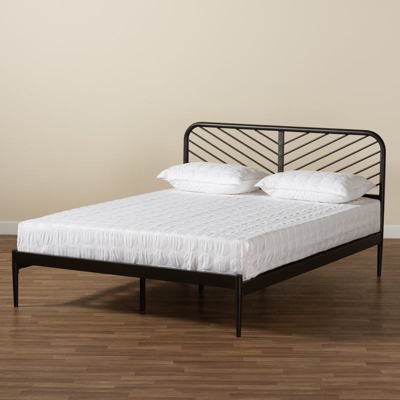 Dora Queen Size Platform Bed - Modern Industrial Design with Black Metal Frame