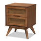 Barrett Mid-Century Modern Nightstand Walnut Brown Wood with Synthetic Rattan Featuring 2 Drawers for Stylish Storage