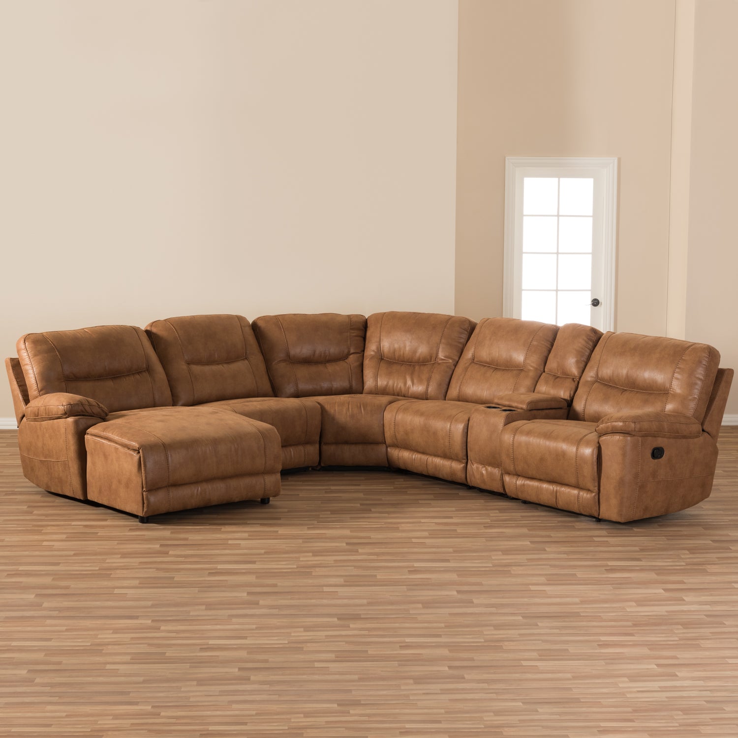 Mistral Sectional Sofa Modern Light Brown Palomino Suede 6-Piece Corner Lounge Suite with Recliners