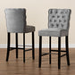 Daphne Bar Stool Set Modern and Contemporary Dark Grey Velvet Fabric Upholstered with Dark Brown Finished Wood 2-Piece