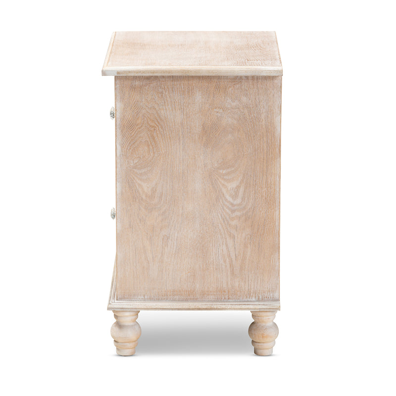 Celia End Table - Rustic French Country Design with White-Washed Wood and Mirror, 2 Drawers and Quatrefoil Accents