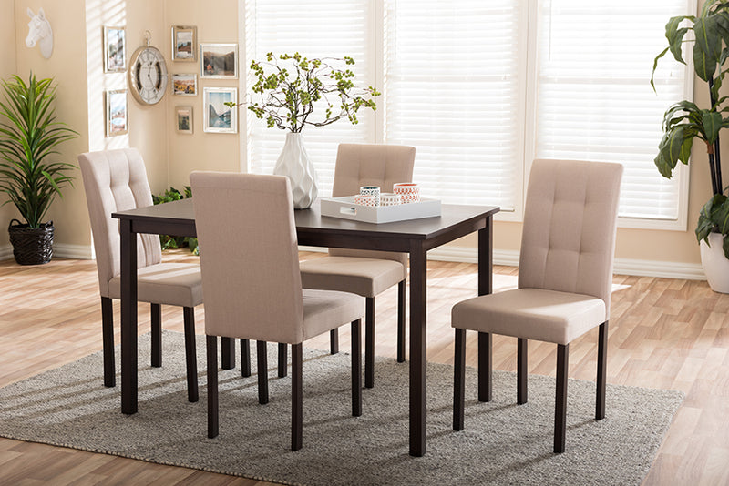 Andrew Dining Set Modern and Contemporary 5-Piece Beige Fabric Upholstered Grid-tufting