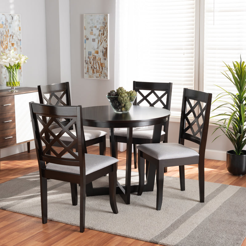 Selby 5-Piece Dining Set Modern Grey Fabric Upholstered Chairs with Dark Brown Finished Wood Table