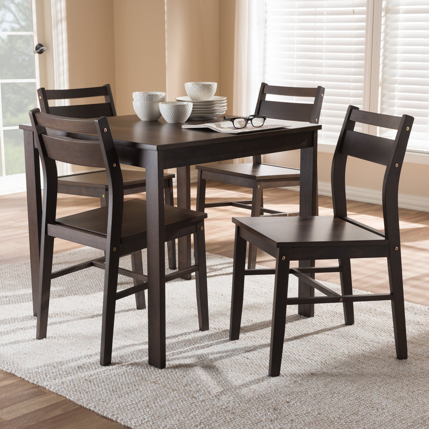 Lovy Dining Set Modern and Contemporary Walnut-Finished 5-Piece