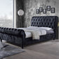 Castello Platform Bed - Black Velvet Upholstered with Faux Crystal Buttons