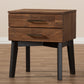 Selena Nightstand Mid-Century Modern Brown Wood 2-Drawer Bedside Table with Storage Solutions