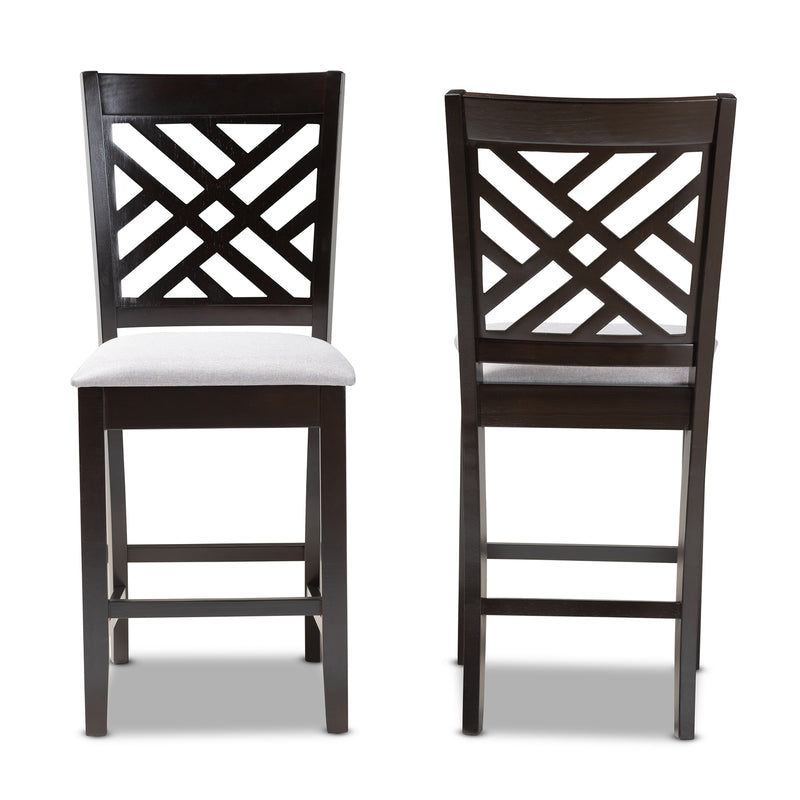 Caron Pub Chair Set of 2 Modern and Contemporary Gray Fabric Upholstered Espresso Brown Finished Wood