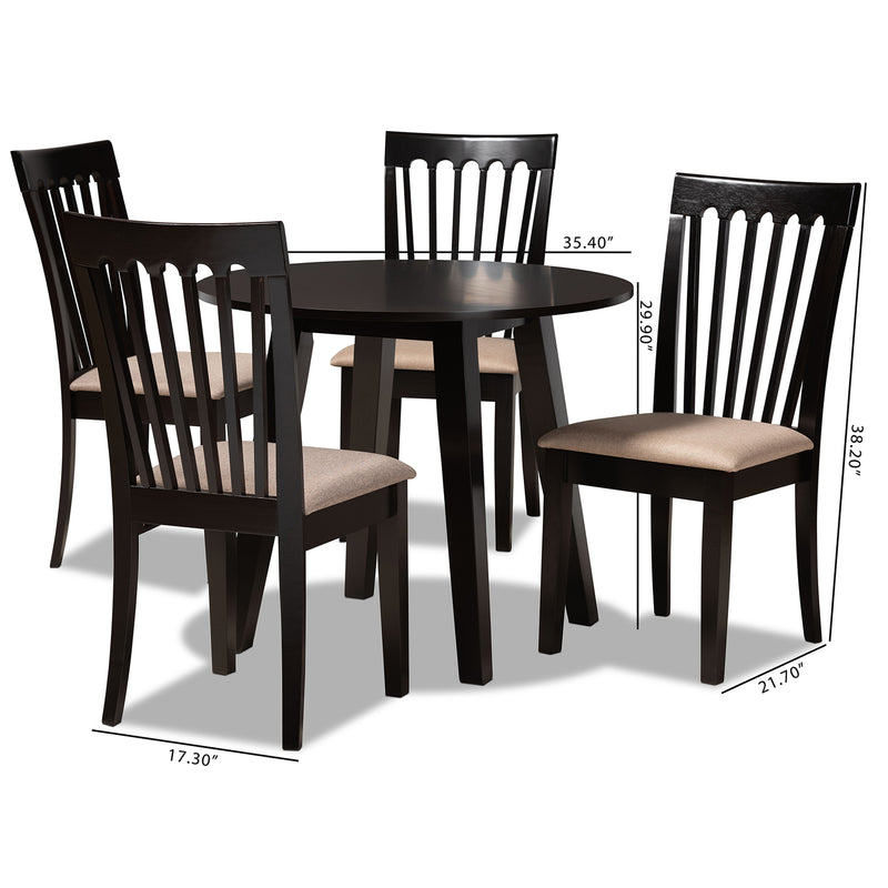 Maisie Dining Set - Modern 5-Piece Collection with Sand Fabric Upholstery and Dark Brown Finished Wood