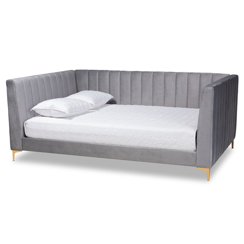 Oksana Daybed - Modern Contemporary Glam and Luxe Light Grey Velvet Fabric Upholstered with Gold Finish