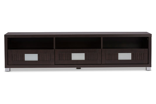 Gerhardine TV Cabinet Dark Brown Wood 63-Inch with 3 Drawers