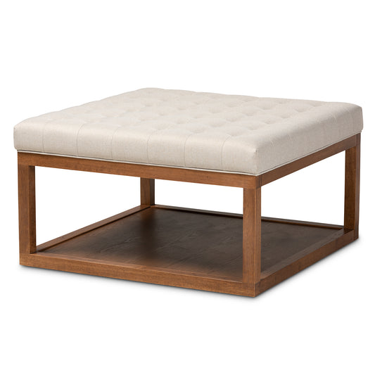 Alvere Ottoman Modern Contemporary Beige Fabric Upholstered Walnut Finished