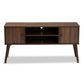 Alard Mid-Century Modern TV Stand Walnut Brown Finished 2-Door Wood Entertainment Center with Storage for Living Room