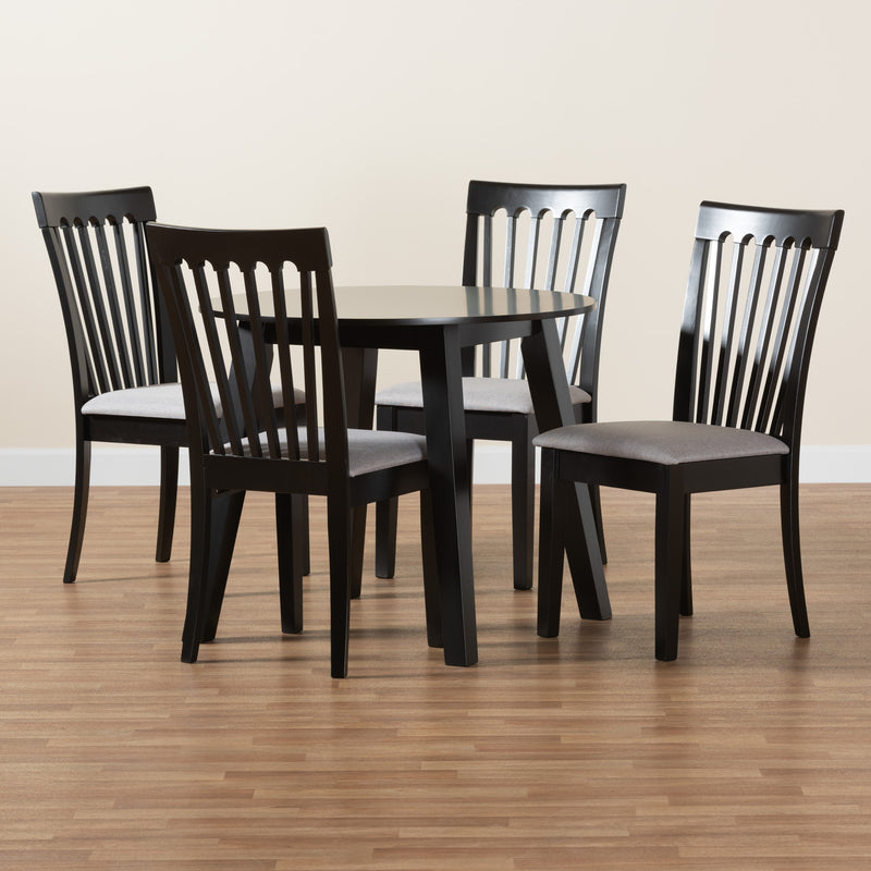 Nina 5-Piece Dining Set in Modern Grey Fabric and Espresso Brown Wood for Stylish Dining Rooms