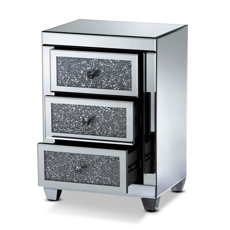 Ralston End Table Contemporary Glam Design with 3 Mirrored Drawers for Stylish Storage and Accent Decor