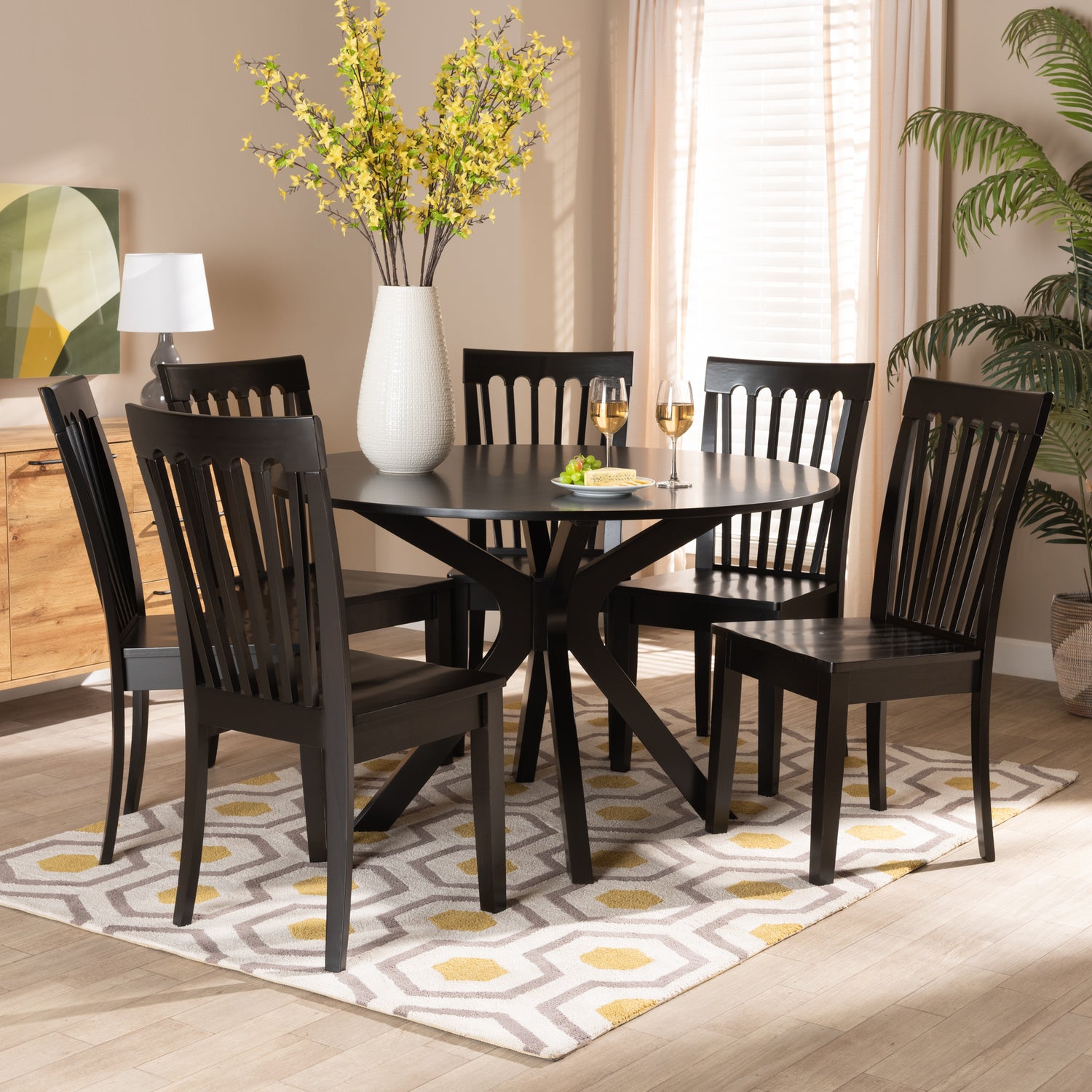 Zora Dining Set Modern 7-Piece Dark Brown Finished Wood Furniture for Stylish Home Decor