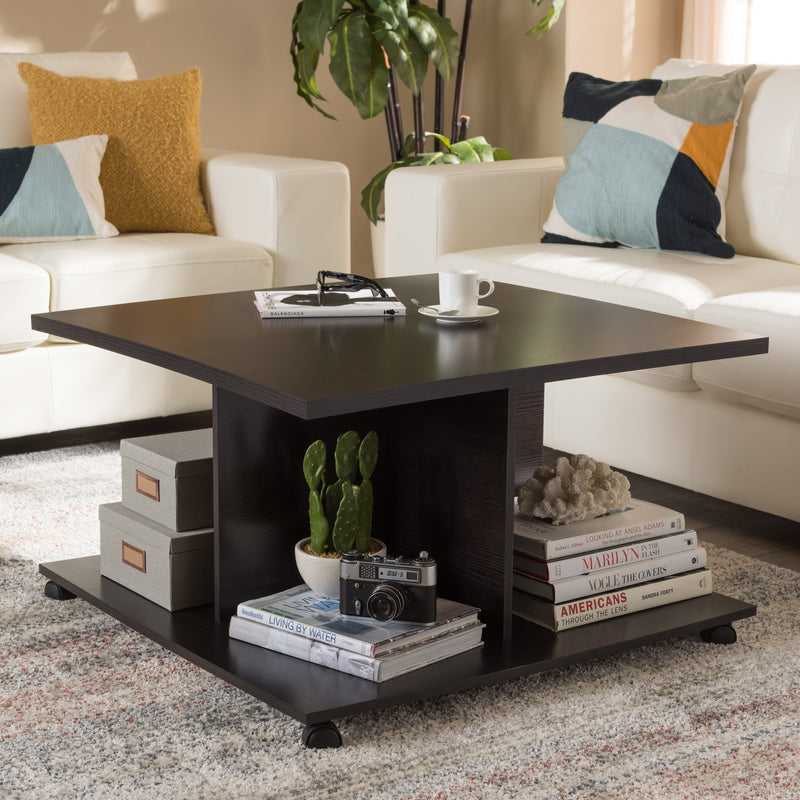 Cladine Coffee Table Modern Wenge Brown Finish Design for Living Room Decor