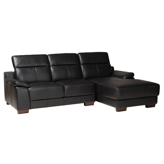 Reverie Sectional Sofa Modern Black Full Leather with Right Facing Chaise