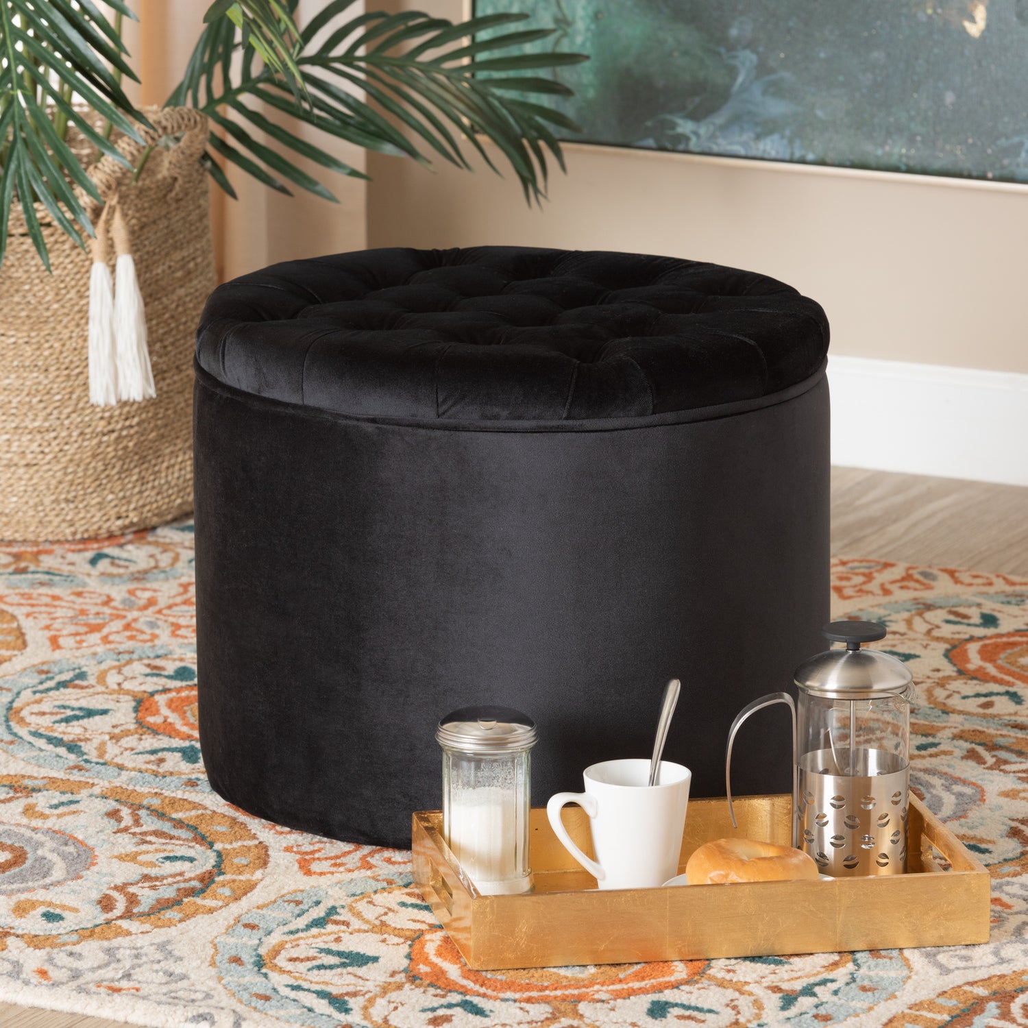 Livana Ottoman Contemporary Glam and Luxe Black Velvet Fabric Upholstered Storage