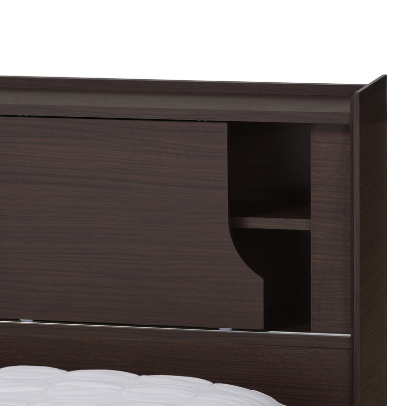 Larsine Queen Size Platform Storage Bed in Modern Brown Finish with Ample Under-Bed Storage