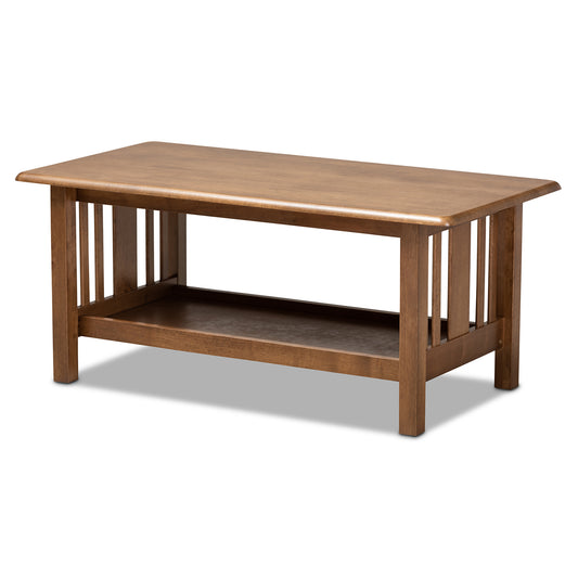 Rylie Coffee Table - Traditional Mission Style in Walnut Brown Finish, Rectangular Wood Design for Elegant Living Rooms