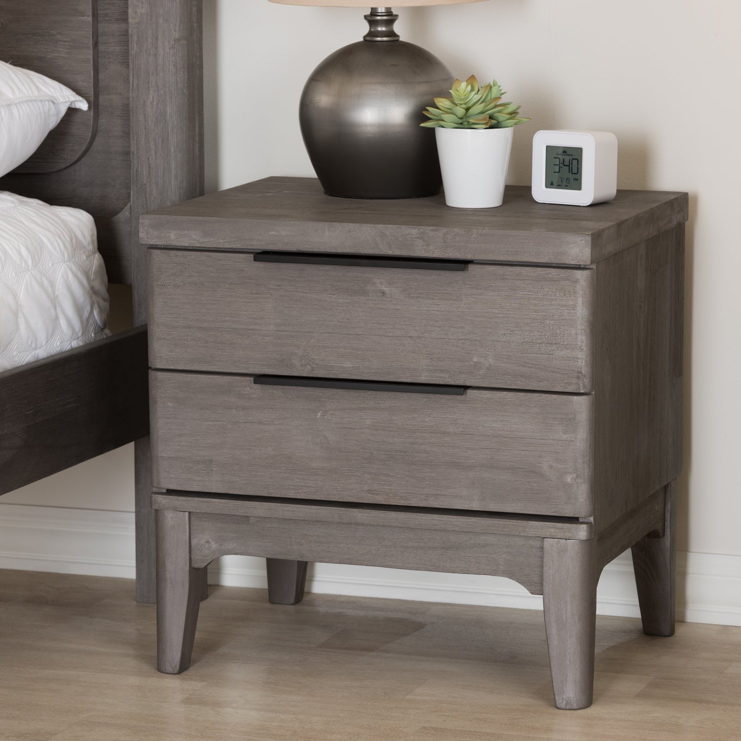 Nash Rustic Platinum Nightstand with 2 Drawers in Wood Finish for Bedroom Storage and Style