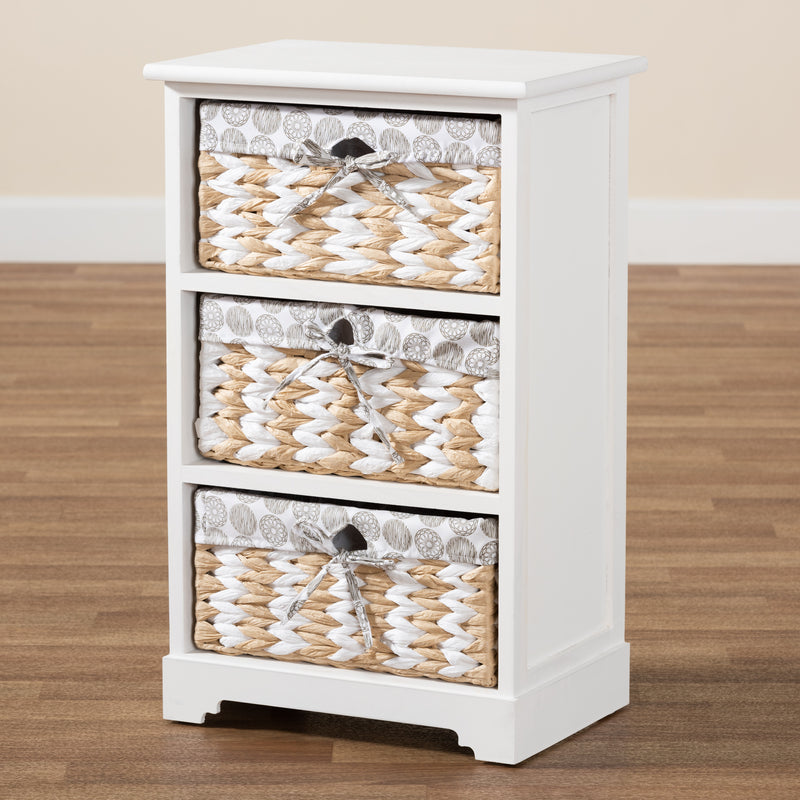 Rianne Storage Unit Modern White Finished Wood with 3 Baskets for Organized Living and Stylish Home Décor