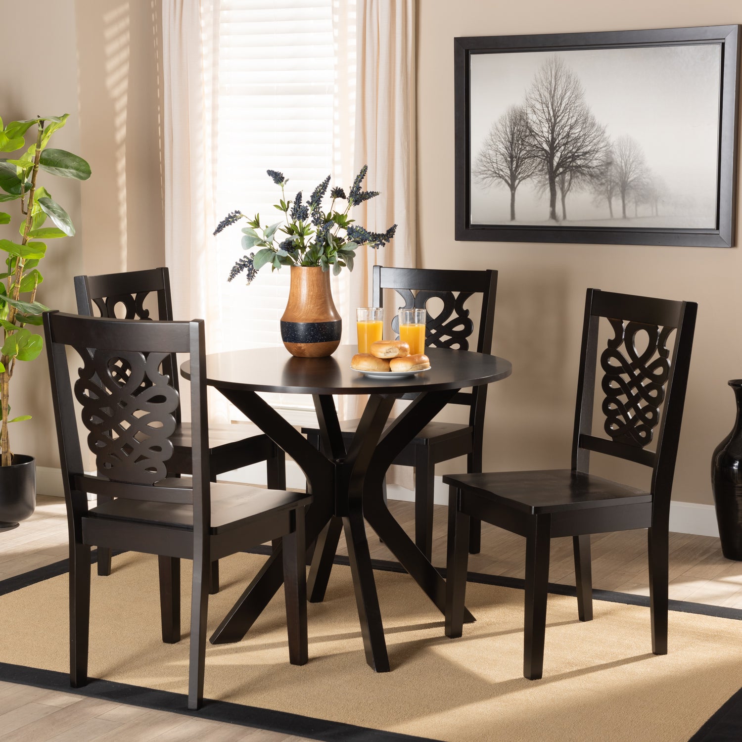 Liese Dining Set Modern and Contemporary Transitional Dark Brown Finished Wood 5-Piece