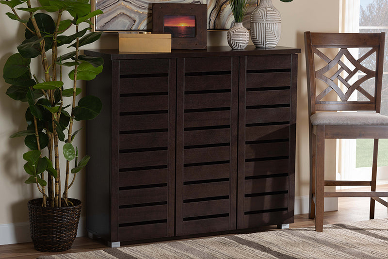 Adalwin Modern and Contemporary 3-Door Dark Brown Wooden Entryway Shoes Storage Cabinet