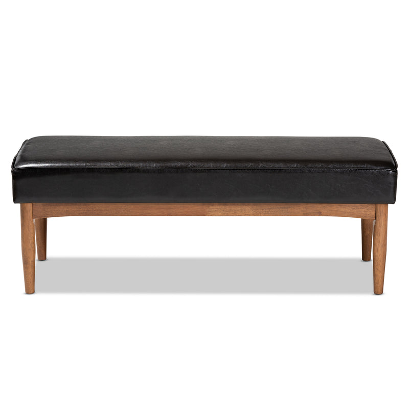 Arvid Dining Bench Mid-Century Modern Dark Brown Faux Leather Upholstered Wood