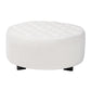 Athena Round Ottoman Modern Ivory Boucle Upholstered with Black Wood Base Stylish Accent Furniture for Living Room or Bedroom