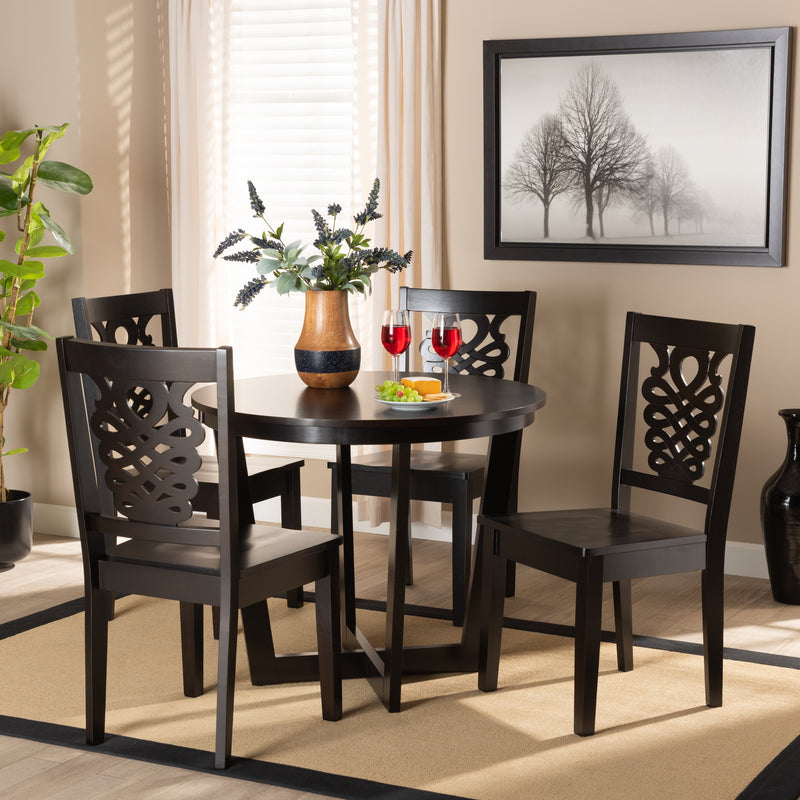 Salida Dining Set Modern and Contemporary Transitional Dark Brown Finished Wood 5-Piece