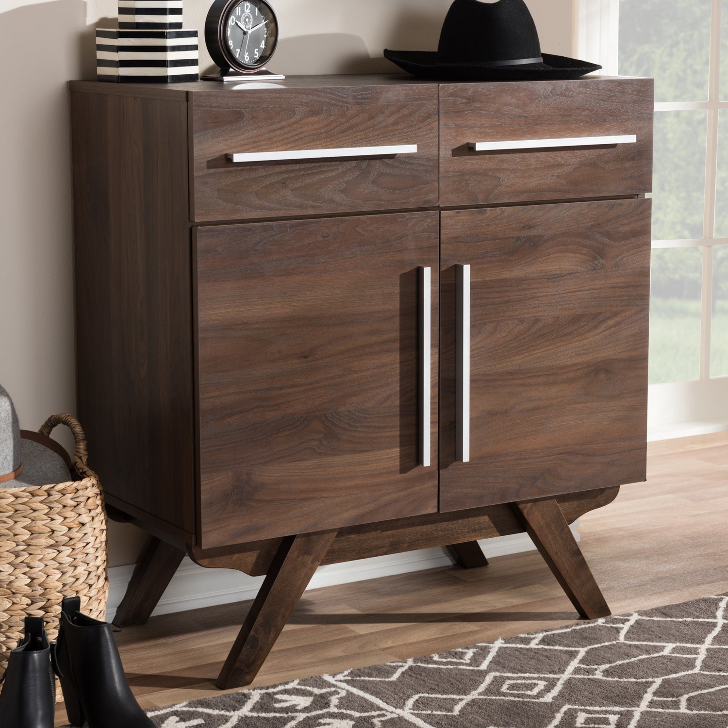 Ashfield Sideboard Mid-Century Modern Walnut Brown Wood Storage Cabinet with Stylish Design and Ample Space for Dining or Living Room Use