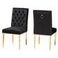 Caspera Dining Chair Set Contemporary Glam and Luxe Black Velvet Fabric and Gold Metal 2-Piece