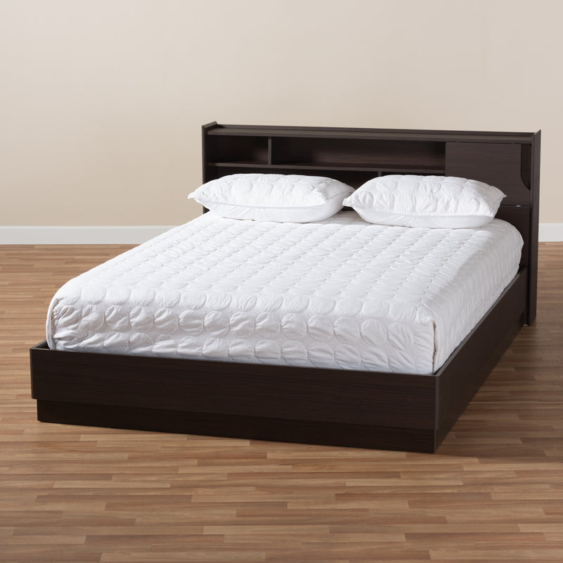 Larsine Queen Size Platform Storage Bed in Modern Brown Finish with Ample Under-Bed Storage