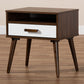 Quinn Mid-Century Modern End Table - Two-Tone White and Walnut Wood with 1 Drawer for Stylish Living Room Storage