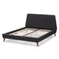 Sinclaire Queen Platform Bed - Modern Dark Grey Fabric Upholstered with Walnut Finish