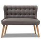 Melody 2-Seater Settee Bench in Mid-Century Modern Style with Grey Fabric and Natural Wood Finish