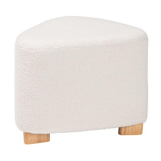 Brielle Ottoman Modern Ivory Boucle Upholstered with Natural Brown Wood Base Stylish Accent Furniture for Living Room or Bedroom