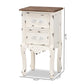 Levron End Table Classic Two-Tone Walnut Brown and Antique White Wood with 2 Drawers for Living Room or Bedroom Storage