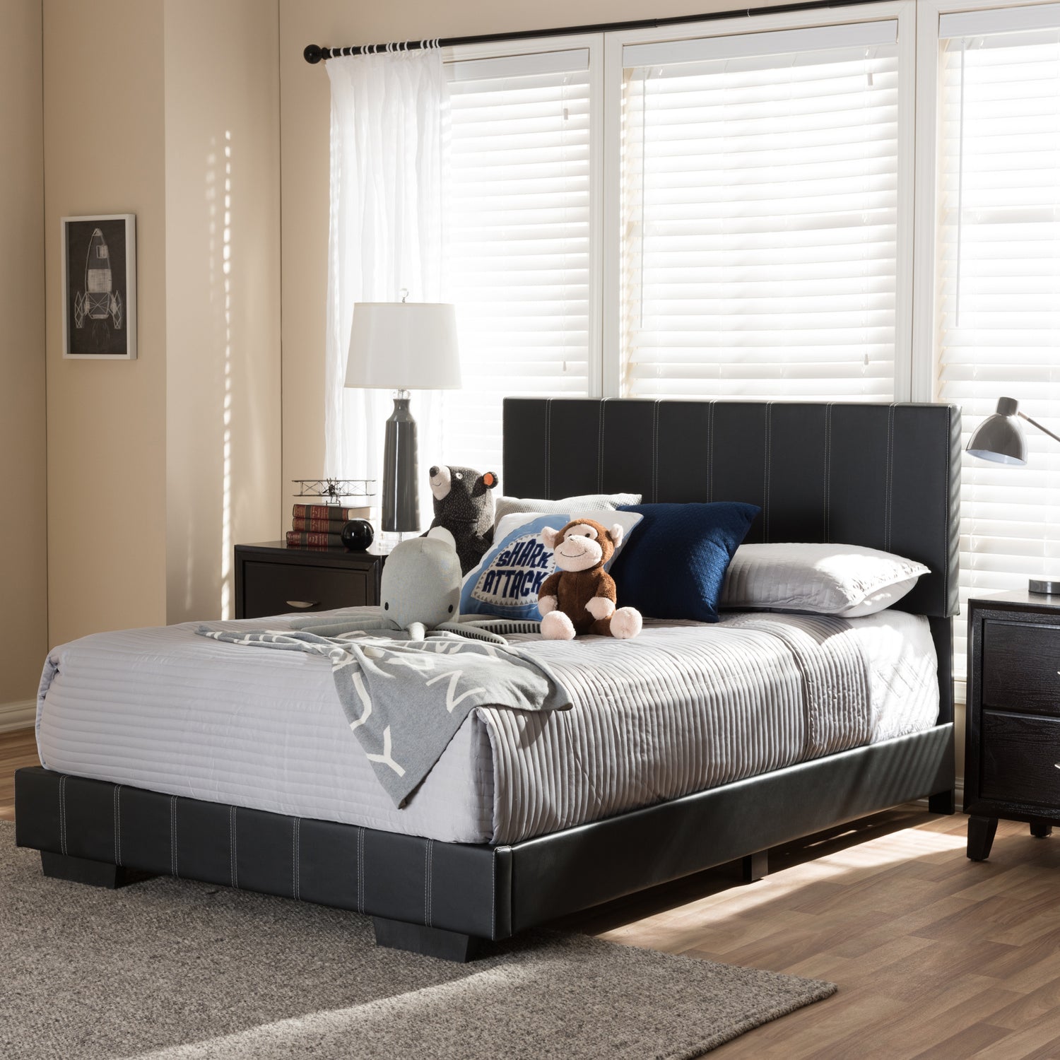 Atlas Full Size Platform Bed in Modern Contemporary Black Faux Leather Design