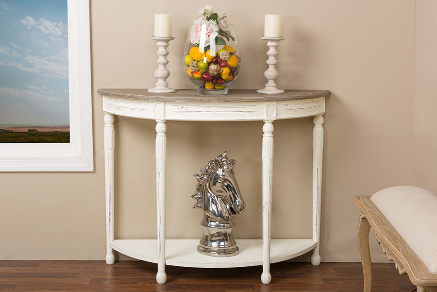 Vologne Console Table Traditional White Wood French Design for Elegant Home Decor