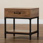 Norwood End Table Modern Industrial Design Walnut Brown Wood Black Metal 1 Drawer for Storage