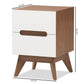 Calypso Mid-Century Modern Nightstand with 3 Drawers in White and Walnut for Stylish Bedroom Storage