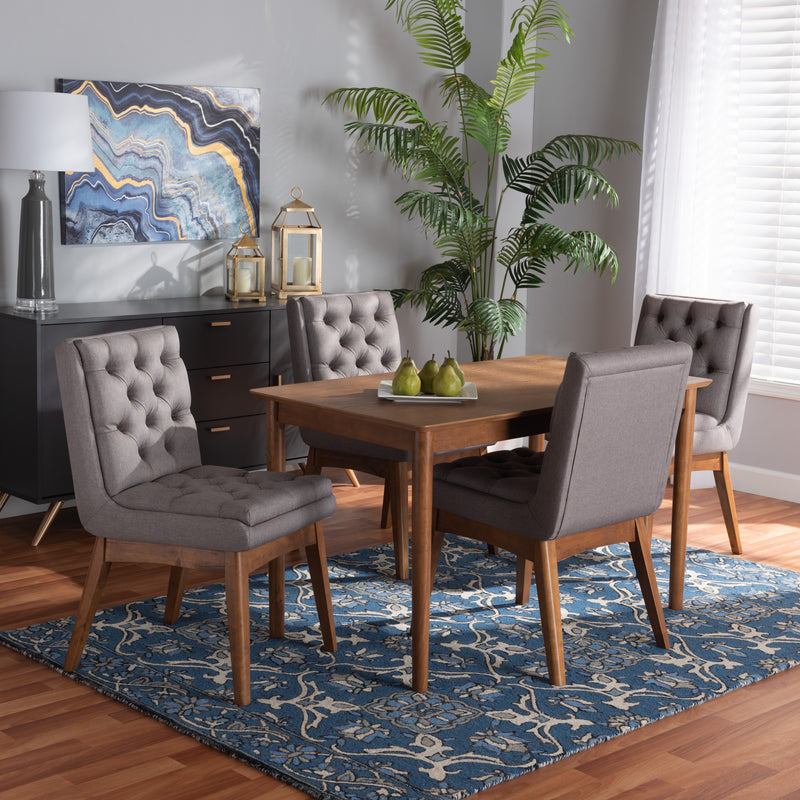 Makar Dining Set Modern Transitional 5-Piece Grey Fabric Upholstered Walnut Brown Finished Wood