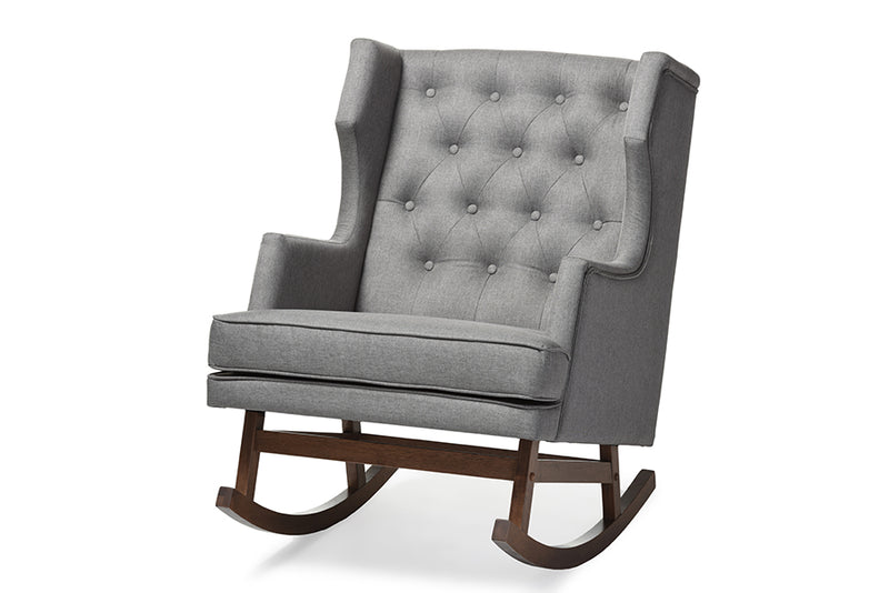 Iona Rocking Chair Mid-century Retro Modern Grey Fabric Upholstered Button-tufted Wingback