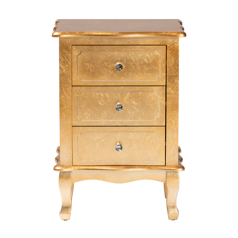 Newton End Table Classic and Traditional Gold Finished Wood 3-Drawer